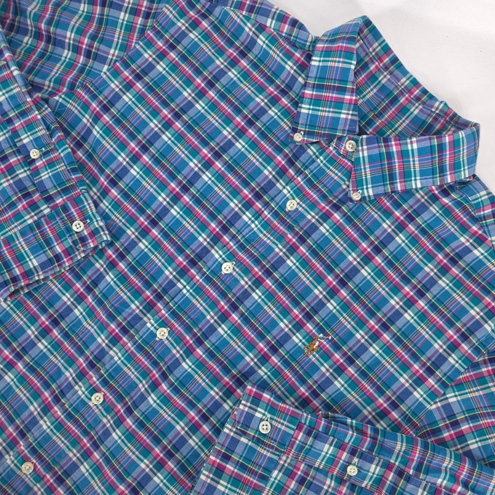 Ralph Lauren Classic Fit Plaid Flesh Pony Button Up Shirt Men XL Preppy Colorful